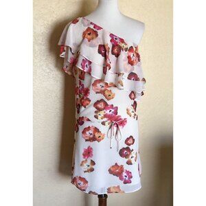Haute Hippie Womens One Shoulder Floral Print Ruffle Dress Size S $395